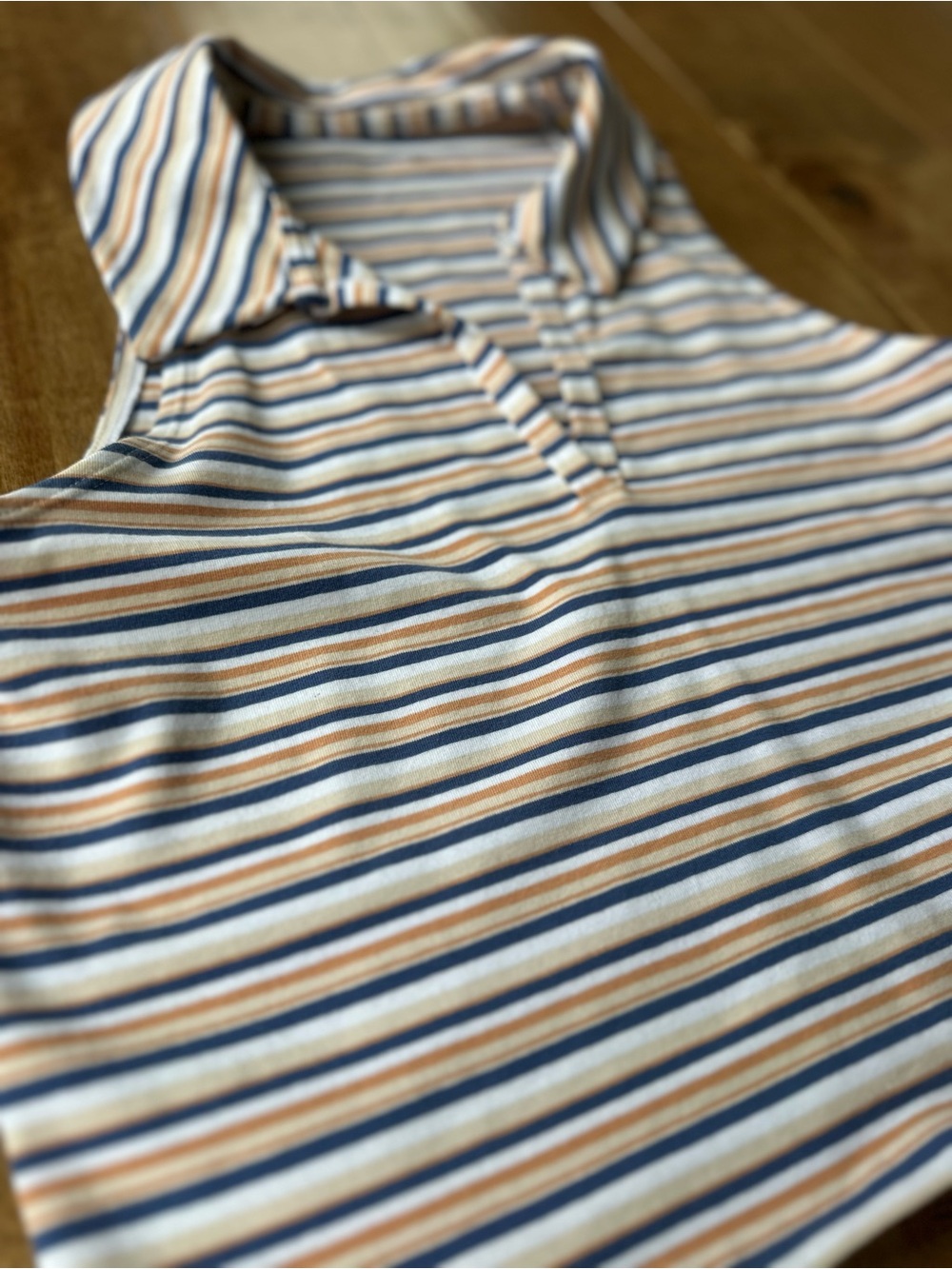 Abercrombie Women’s Cropped Striped Polo Tank in Cream, Navy & Tan